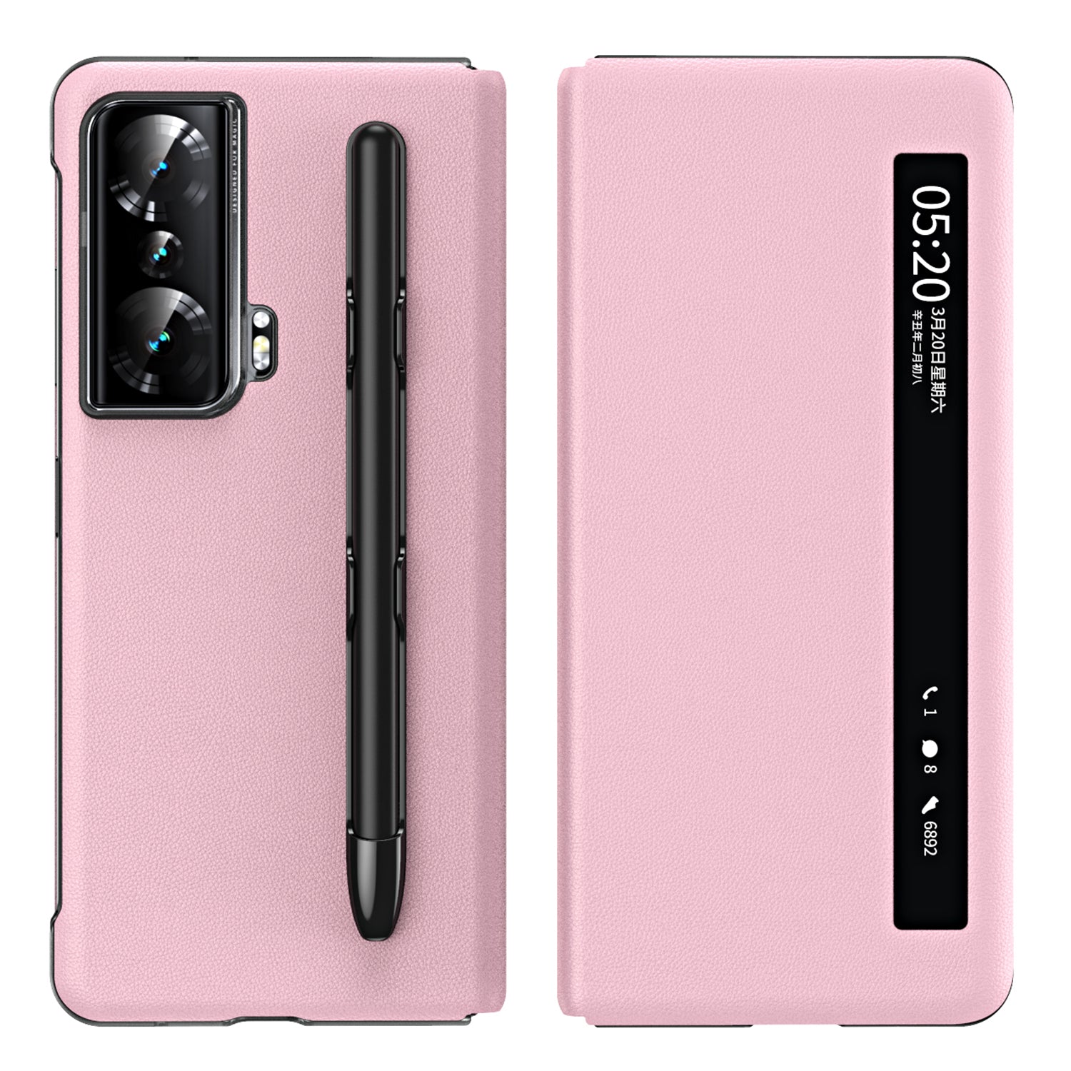 For Honor Magic Vs Ultimate 5G / Magic Vs 5G View Window Litchi Texture PU Leather Case Foldable Stand Cover with Pen Slot and Stylus Pen