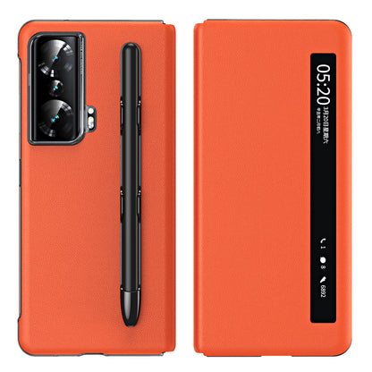 For Honor Magic Vs Ultimate 5G / Magic Vs 5G View Window Litchi Texture PU Leather Case Foldable Stand Cover with Pen Slot and Stylus Pen