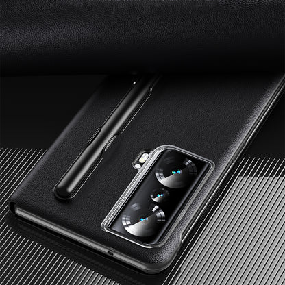 For Honor Magic Vs Ultimate 5G / Magic Vs 5G View Window Litchi Texture PU Leather Case Foldable Stand Cover with Pen Slot and Stylus Pen