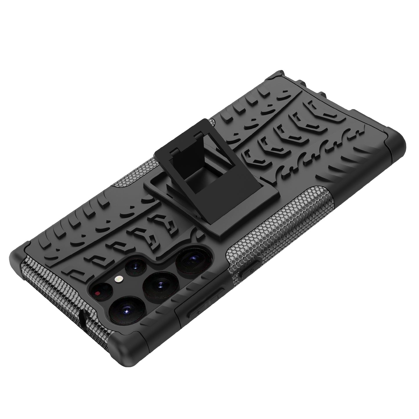 For Samsung Galaxy S23 Ultra Hard PC+TPU Rugged Tire Pattern  Kickstand Design Phone Case Back Cover