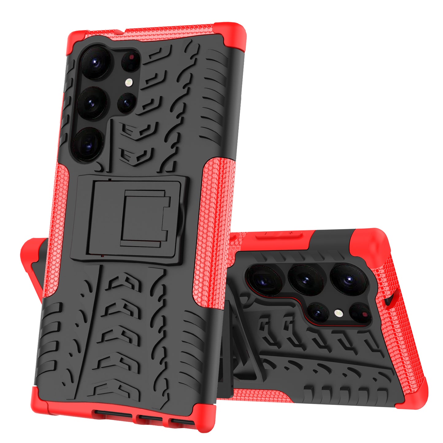 For Samsung Galaxy S23 Ultra Hard PC+TPU Rugged Tire Pattern  Kickstand Design Phone Case Back Cover