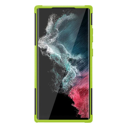 For Samsung Galaxy S23 Ultra Hard PC+TPU Rugged Tire Pattern  Kickstand Design Phone Case Back Cover