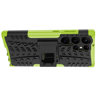 For Samsung Galaxy S23 Ultra Hard PC+TPU Rugged Tire Pattern  Kickstand Design Phone Case Back Cover