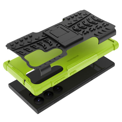 For Samsung Galaxy S23 Ultra Hard PC+TPU Rugged Tire Pattern  Kickstand Design Phone Case Back Cover