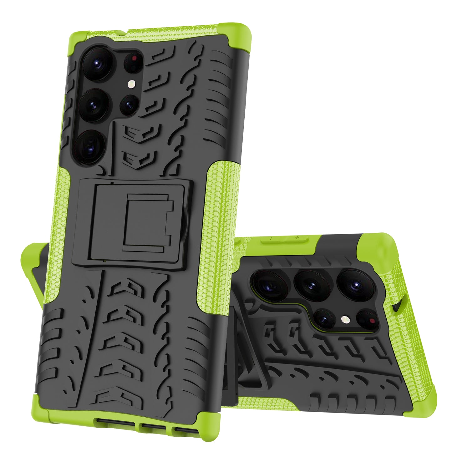 For Samsung Galaxy S23 Ultra Hard PC+TPU Rugged Tire Pattern  Kickstand Design Phone Case Back Cover