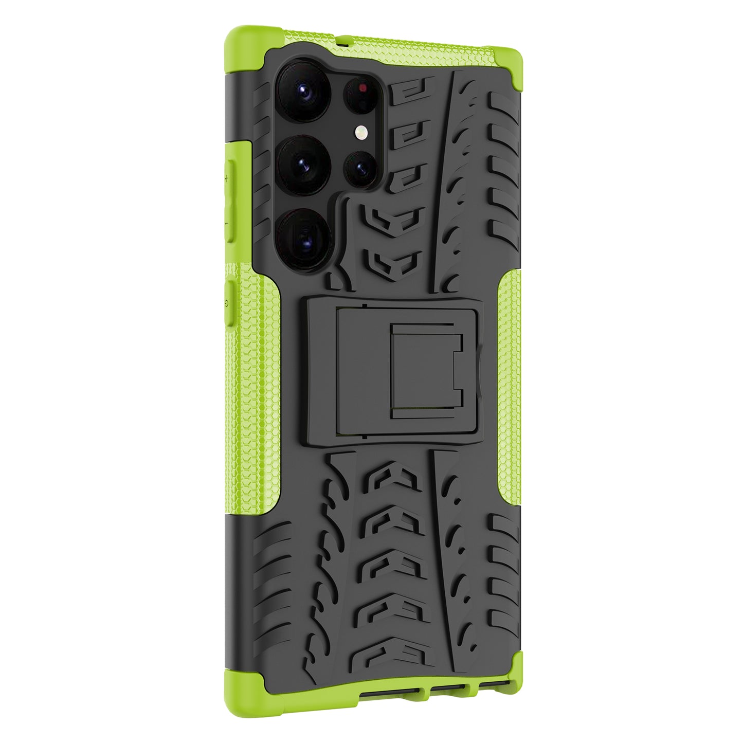 For Samsung Galaxy S23 Ultra Hard PC+TPU Rugged Tire Pattern  Kickstand Design Phone Case Back Cover