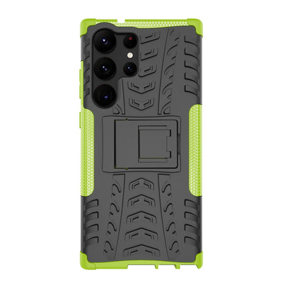 For Samsung Galaxy S23 Ultra Hard PC+TPU Rugged Tire Pattern  Kickstand Design Phone Case Back Cover