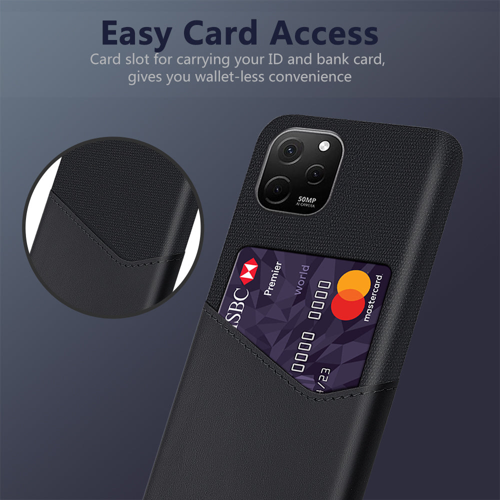 For Huawei nova Y61 4G Cloth Texture Card Holder Phone Case Anti-drop PU Leather Coated Hard PC Cover