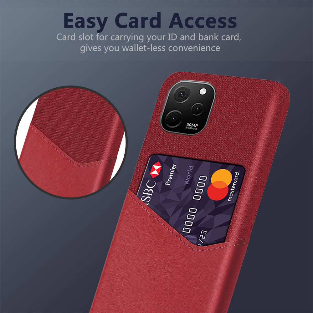 For Huawei nova Y61 4G Cloth Texture Card Holder Phone Case Anti-drop PU Leather Coated Hard PC Cover
