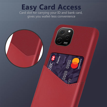 For Huawei nova Y61 4G Cloth Texture Card Holder Phone Case Anti-drop PU Leather Coated Hard PC Cover