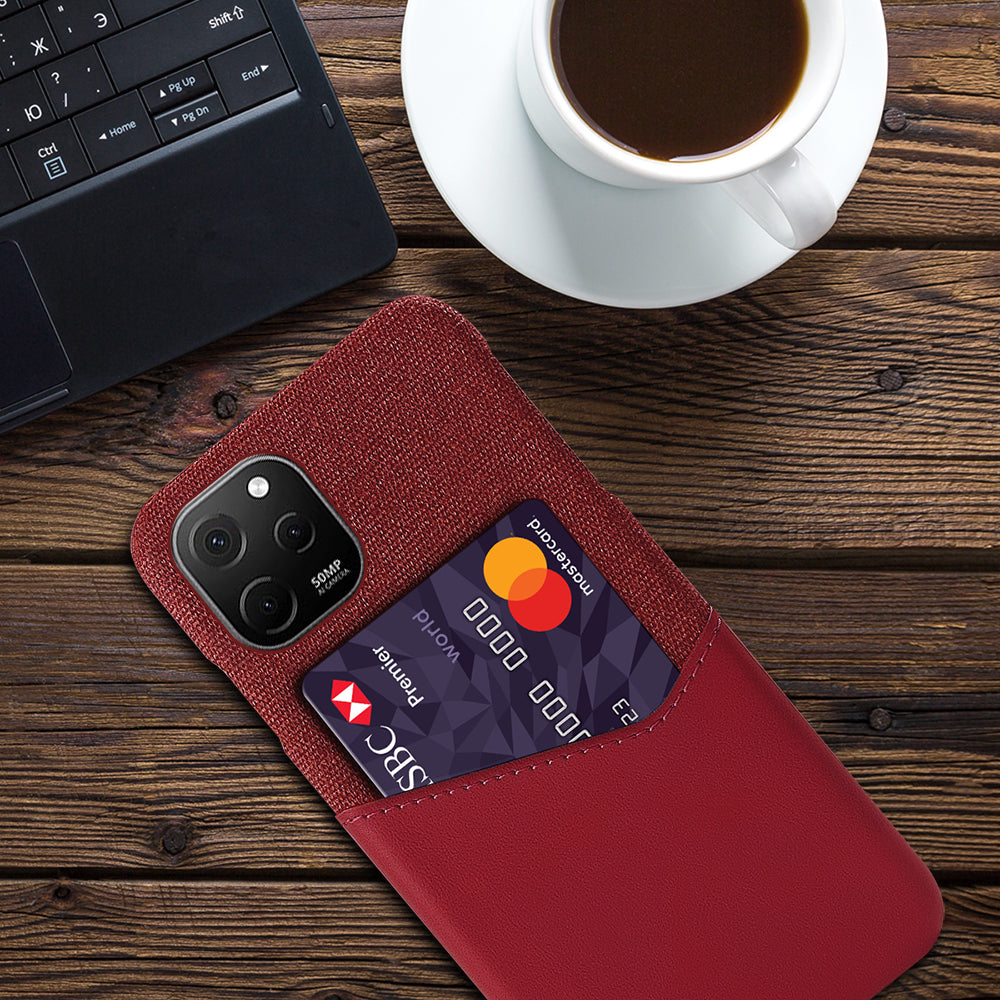 For Huawei nova Y61 4G Cloth Texture Card Holder Phone Case Anti-drop PU Leather Coated Hard PC Cover