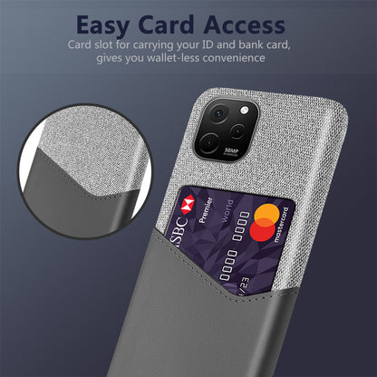 For Huawei nova Y61 4G Cloth Texture Card Holder Phone Case Anti-drop PU Leather Coated Hard PC Cover