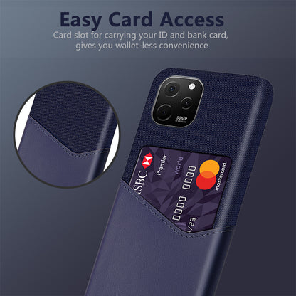 For Huawei nova Y61 4G Cloth Texture Card Holder Phone Case Anti-drop PU Leather Coated Hard PC Cover