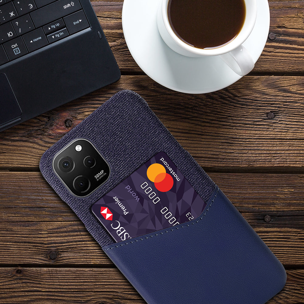 For Huawei nova Y61 4G Cloth Texture Card Holder Phone Case Anti-drop PU Leather Coated Hard PC Cover