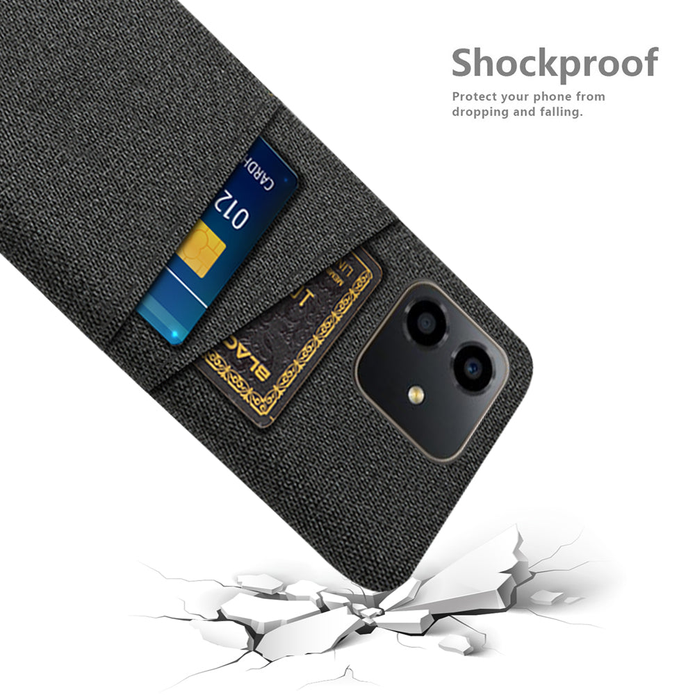 For Honor Play6C 4G Shockproof Cloth Texture Phone Case Dual Card Slots Hard PC Protective Mobile Phone Cover