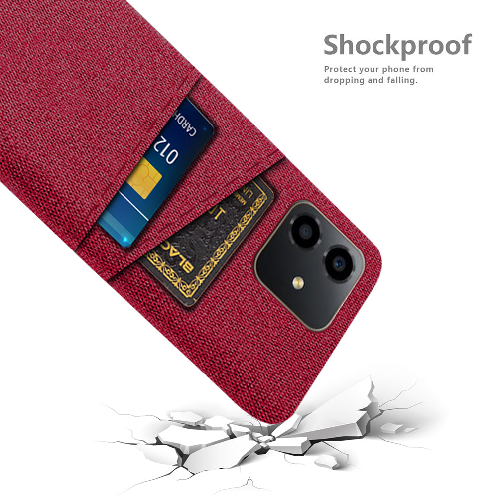 For Honor Play6C 4G Shockproof Cloth Texture Phone Case Dual Card Slots Hard PC Protective Mobile Phone Cover