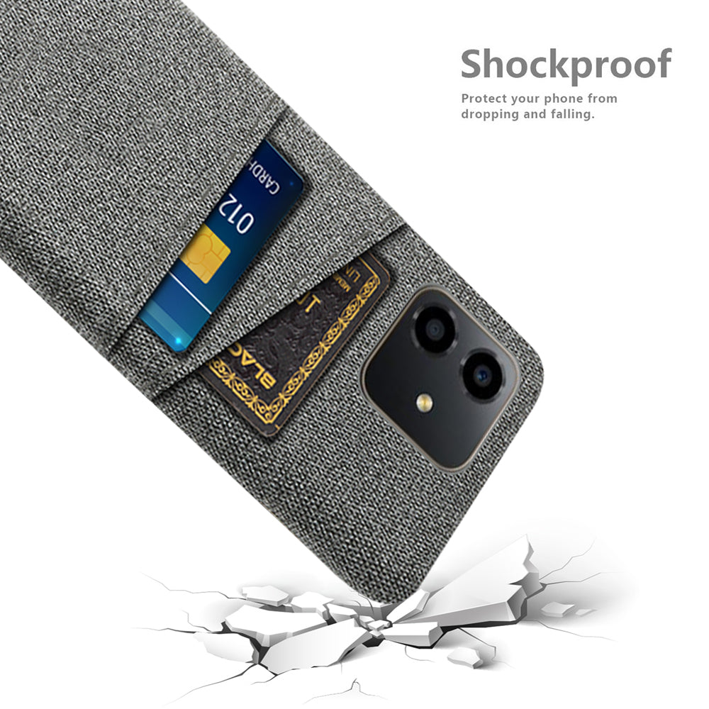 For Honor Play6C 4G Shockproof Cloth Texture Phone Case Dual Card Slots Hard PC Protective Mobile Phone Cover