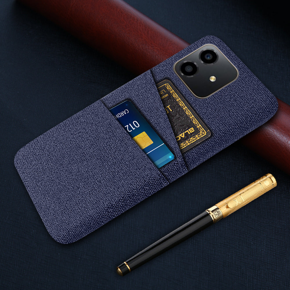 For Honor Play6C 4G Shockproof Cloth Texture Phone Case Dual Card Slots Hard PC Protective Mobile Phone Cover