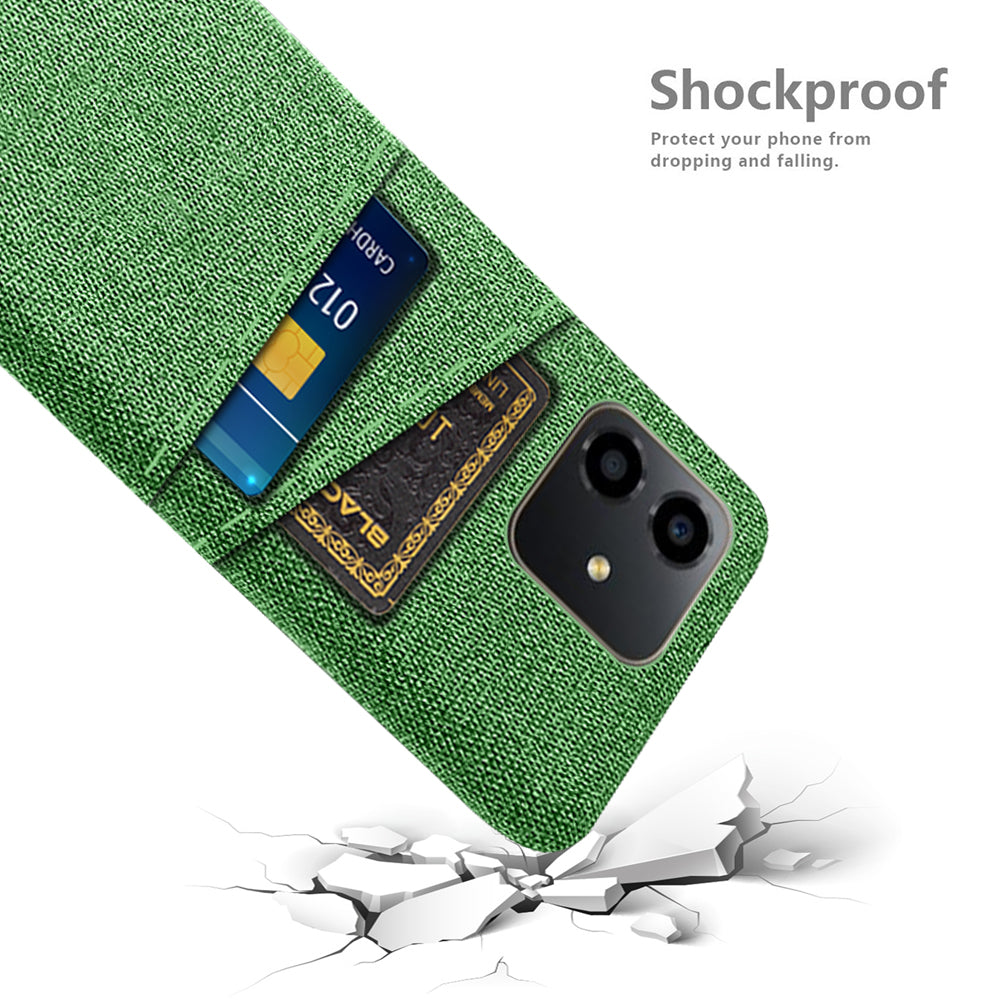 For Honor Play6C 4G Shockproof Cloth Texture Phone Case Dual Card Slots Hard PC Protective Mobile Phone Cover