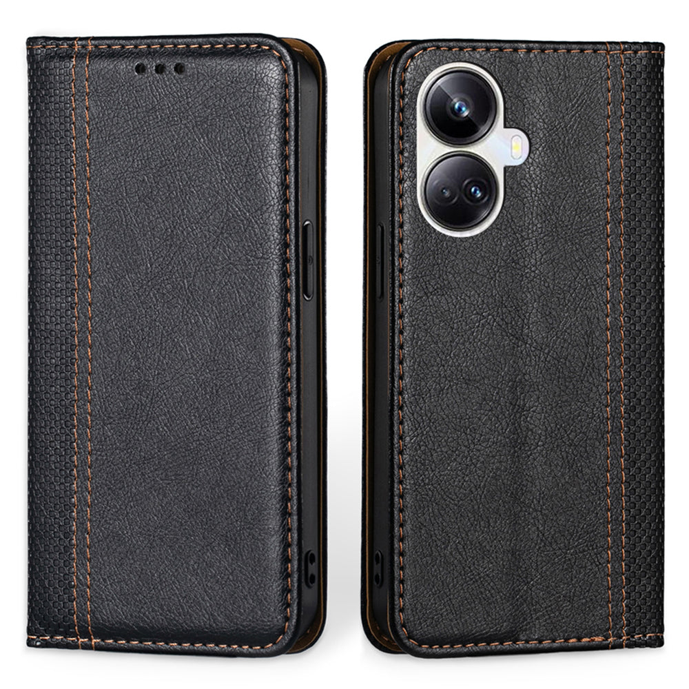 For Realme 10 Pro+ 5G Plaid Pattern PU Leather Card Holder Stand Case Magnetic Auto Closing Protective Phone Cover