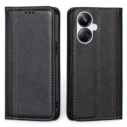 For Realme 10 Pro+ 5G Plaid Pattern PU Leather Card Holder Stand Case Magnetic Auto Closing Protective Phone Cover