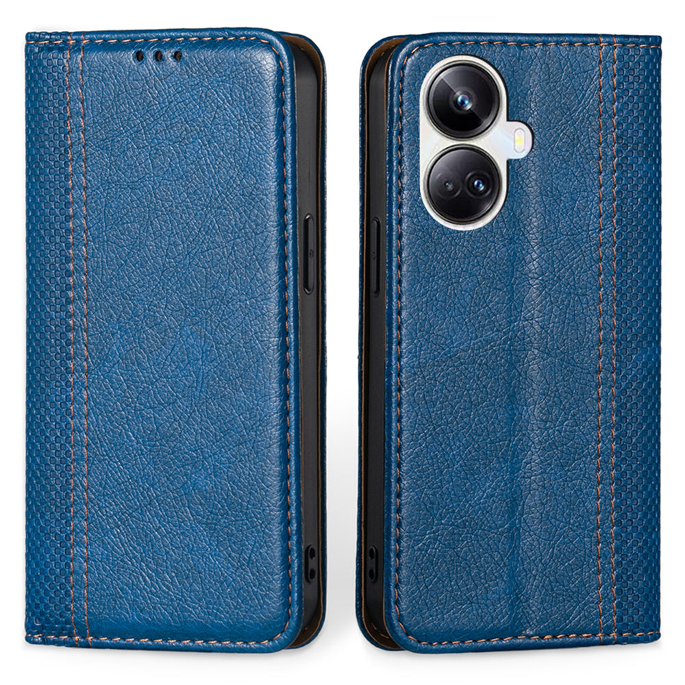 For Realme 10 Pro+ 5G Plaid Pattern PU Leather Card Holder Stand Case Magnetic Auto Closing Protective Phone Cover