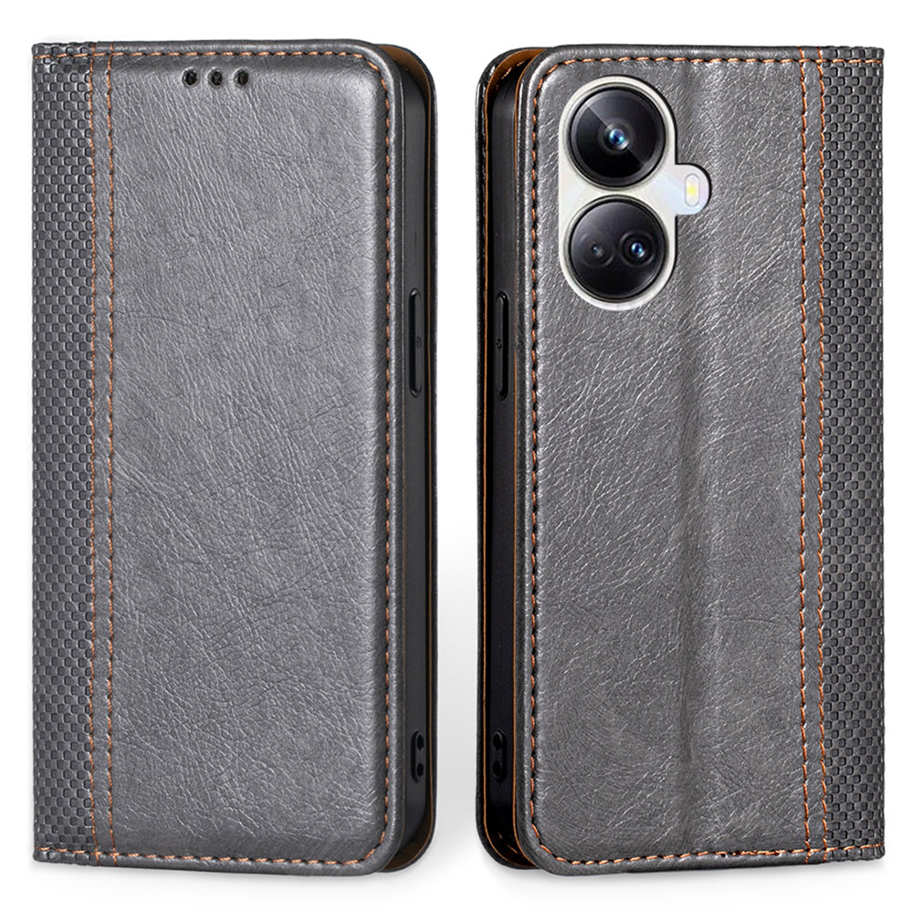 For Realme 10 Pro+ 5G Plaid Pattern PU Leather Card Holder Stand Case Magnetic Auto Closing Protective Phone Cover