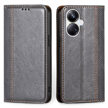For Realme 10 Pro+ 5G Plaid Pattern PU Leather Card Holder Stand Case Magnetic Auto Closing Protective Phone Cover