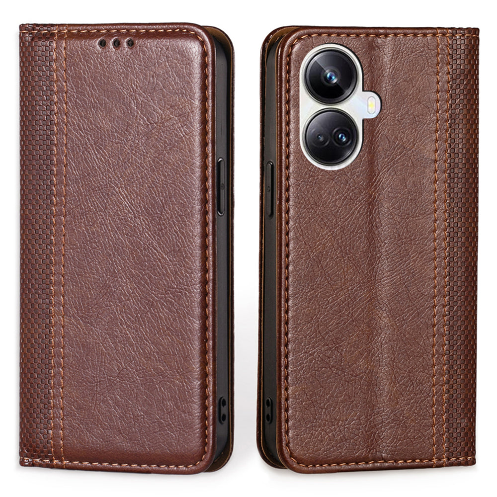 For Realme 10 Pro+ 5G Plaid Pattern PU Leather Card Holder Stand Case Magnetic Auto Closing Protective Phone Cover