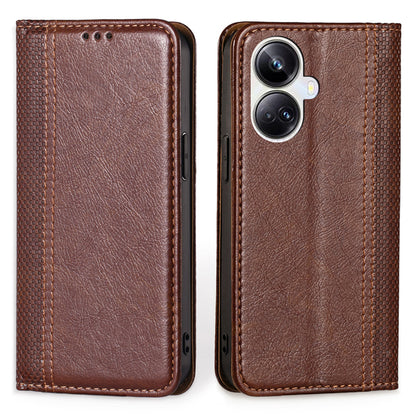 For Realme 10 Pro+ 5G Plaid Pattern PU Leather Card Holder Stand Case Magnetic Auto Closing Protective Phone Cover