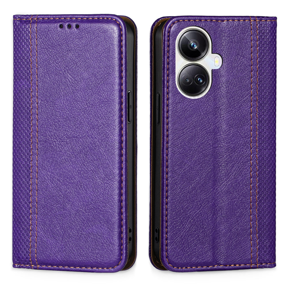 For Realme 10 Pro+ 5G Plaid Pattern PU Leather Card Holder Stand Case Magnetic Auto Closing Protective Phone Cover