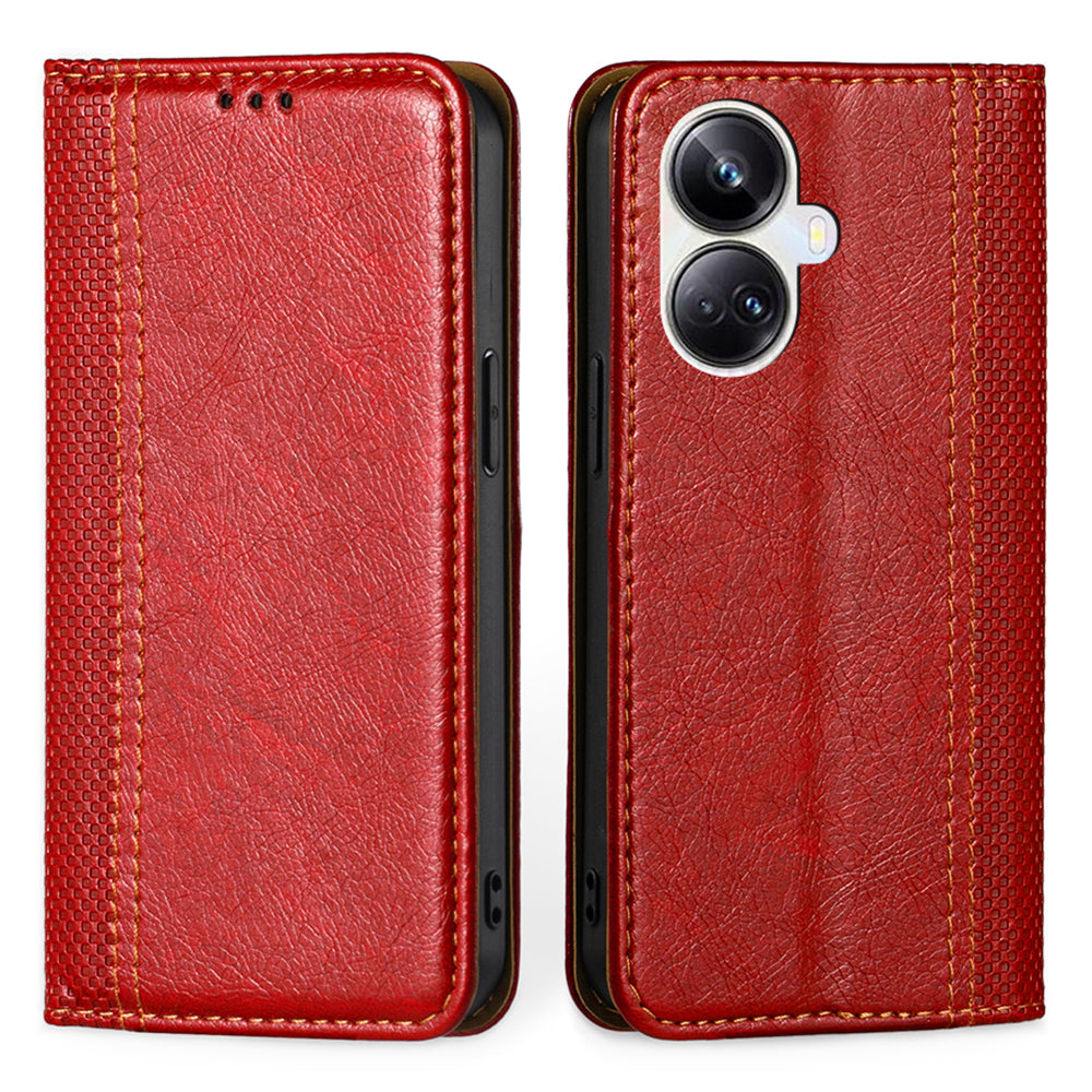 For Realme 10 Pro+ 5G Plaid Pattern PU Leather Card Holder Stand Case Magnetic Auto Closing Protective Phone Cover