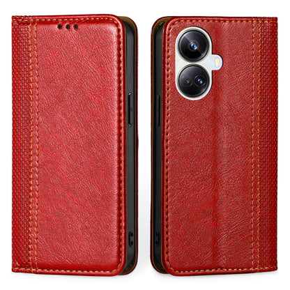 For Realme 10 Pro+ 5G Plaid Pattern PU Leather Card Holder Stand Case Magnetic Auto Closing Protective Phone Cover