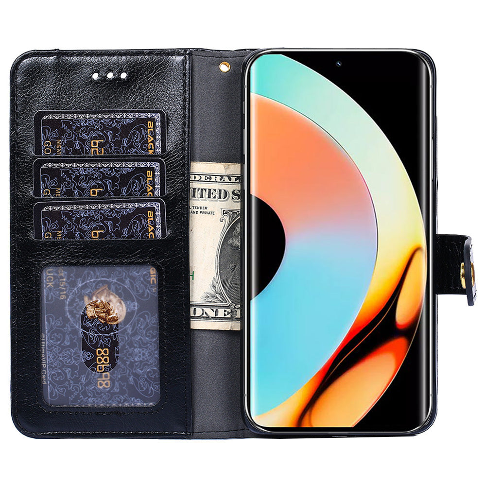 For Realme 10 Pro+ 5G Zipper Pocket PU Leather Shockproof Phone Case Wallet Stand Cover with Handy Strap