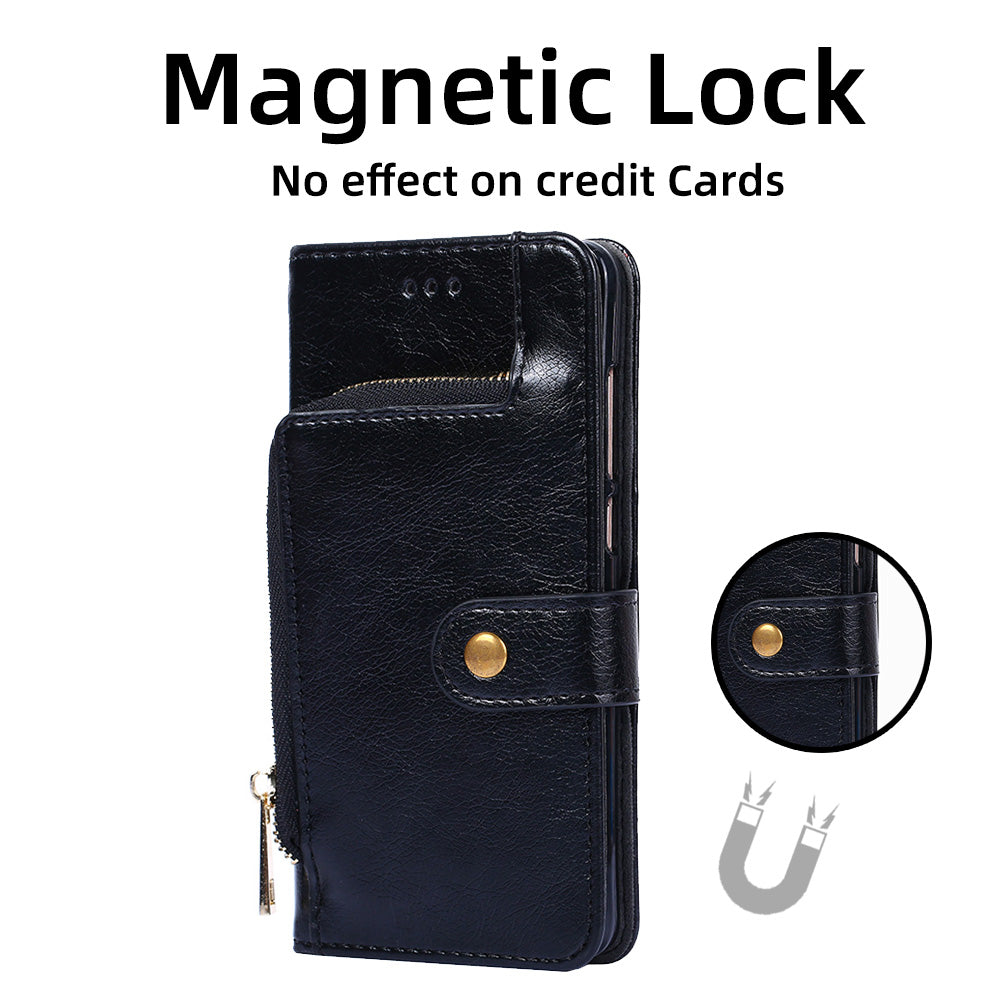 For Realme 10 Pro+ 5G Zipper Pocket PU Leather Shockproof Phone Case Wallet Stand Cover with Handy Strap