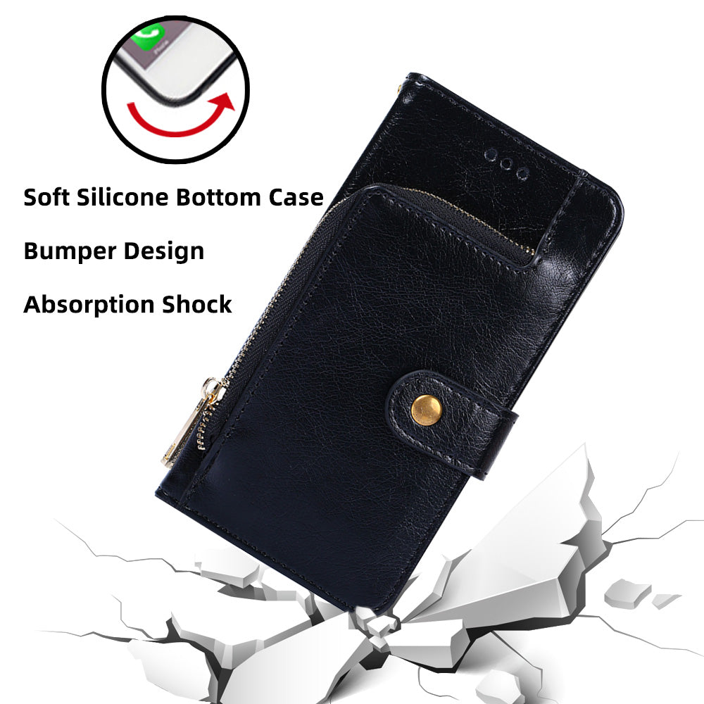For Realme 10 Pro+ 5G Zipper Pocket PU Leather Shockproof Phone Case Wallet Stand Cover with Handy Strap