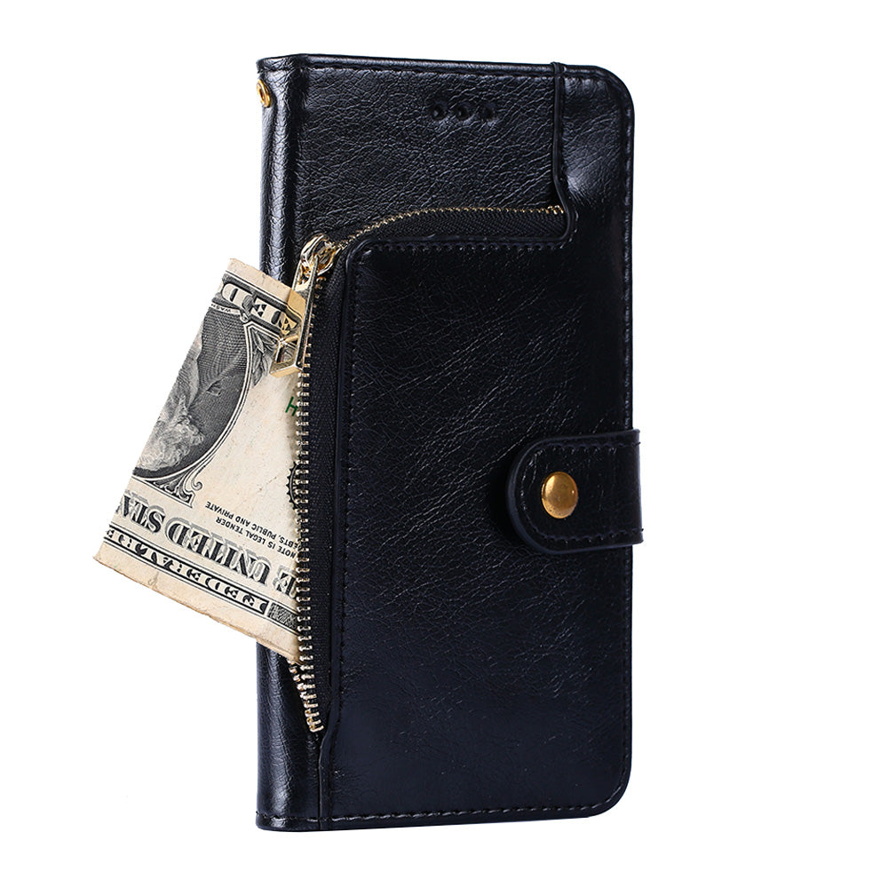 For Realme 10 Pro+ 5G Zipper Pocket PU Leather Shockproof Phone Case Wallet Stand Cover with Handy Strap
