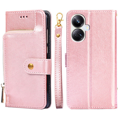 For Realme 10 Pro+ 5G Zipper Pocket PU Leather Shockproof Phone Case Wallet Stand Cover with Handy Strap