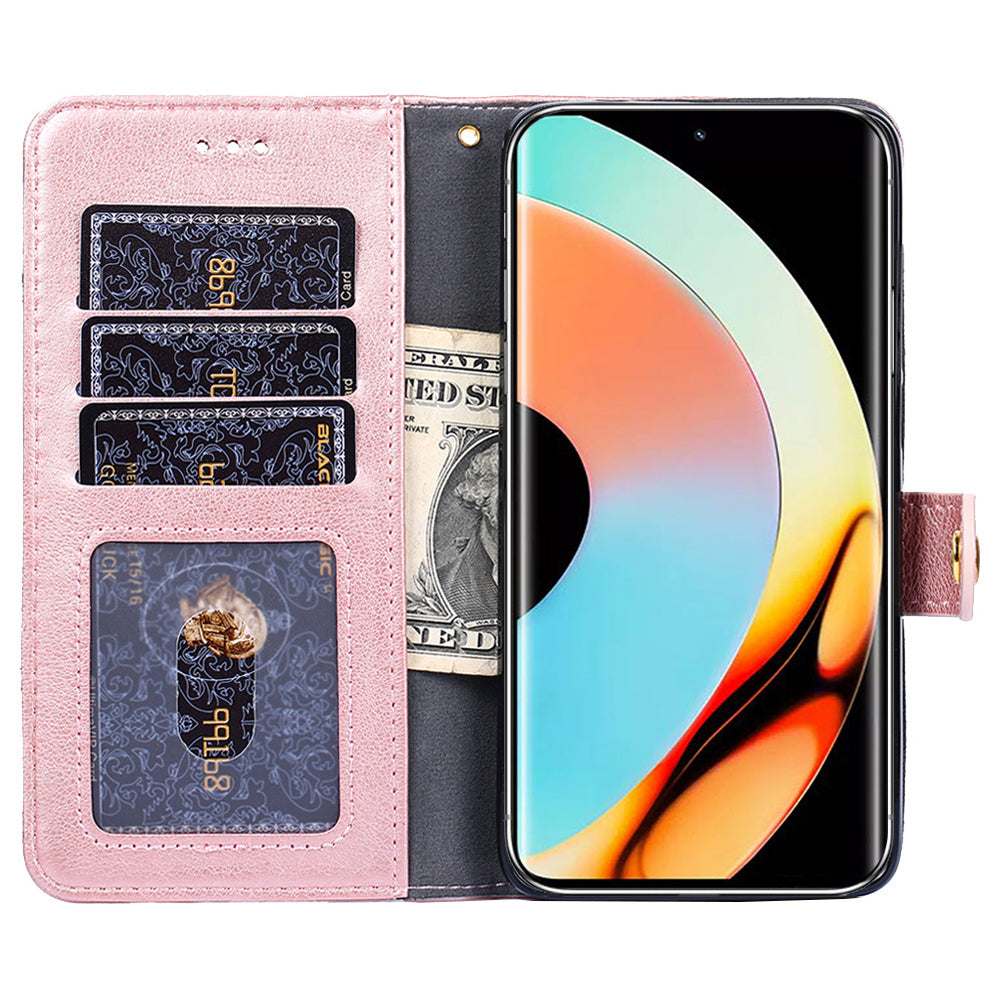 For Realme 10 Pro+ 5G Zipper Pocket PU Leather Shockproof Phone Case Wallet Stand Cover with Handy Strap