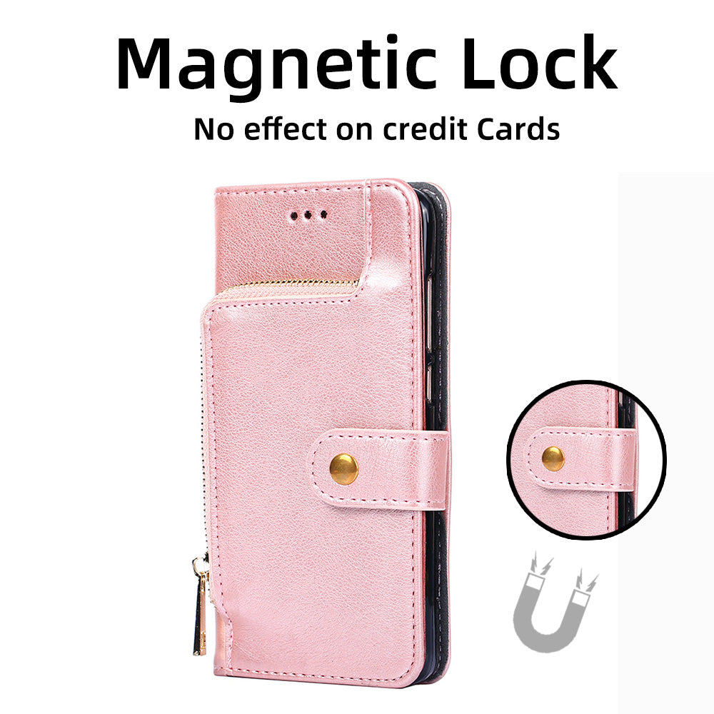 For Realme 10 Pro+ 5G Zipper Pocket PU Leather Shockproof Phone Case Wallet Stand Cover with Handy Strap