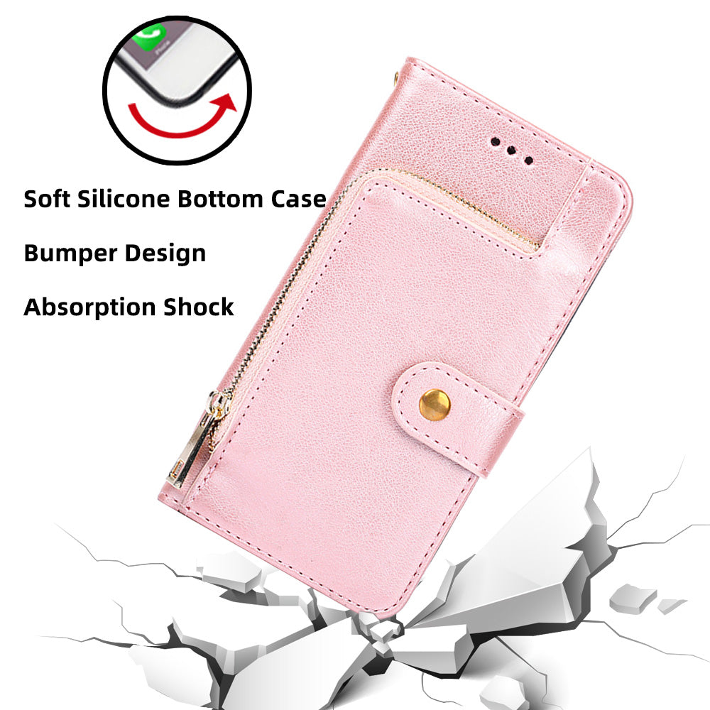 For Realme 10 Pro+ 5G Zipper Pocket PU Leather Shockproof Phone Case Wallet Stand Cover with Handy Strap