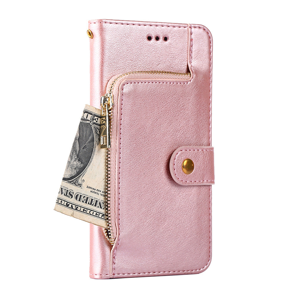 For Realme 10 Pro+ 5G Zipper Pocket PU Leather Shockproof Phone Case Wallet Stand Cover with Handy Strap