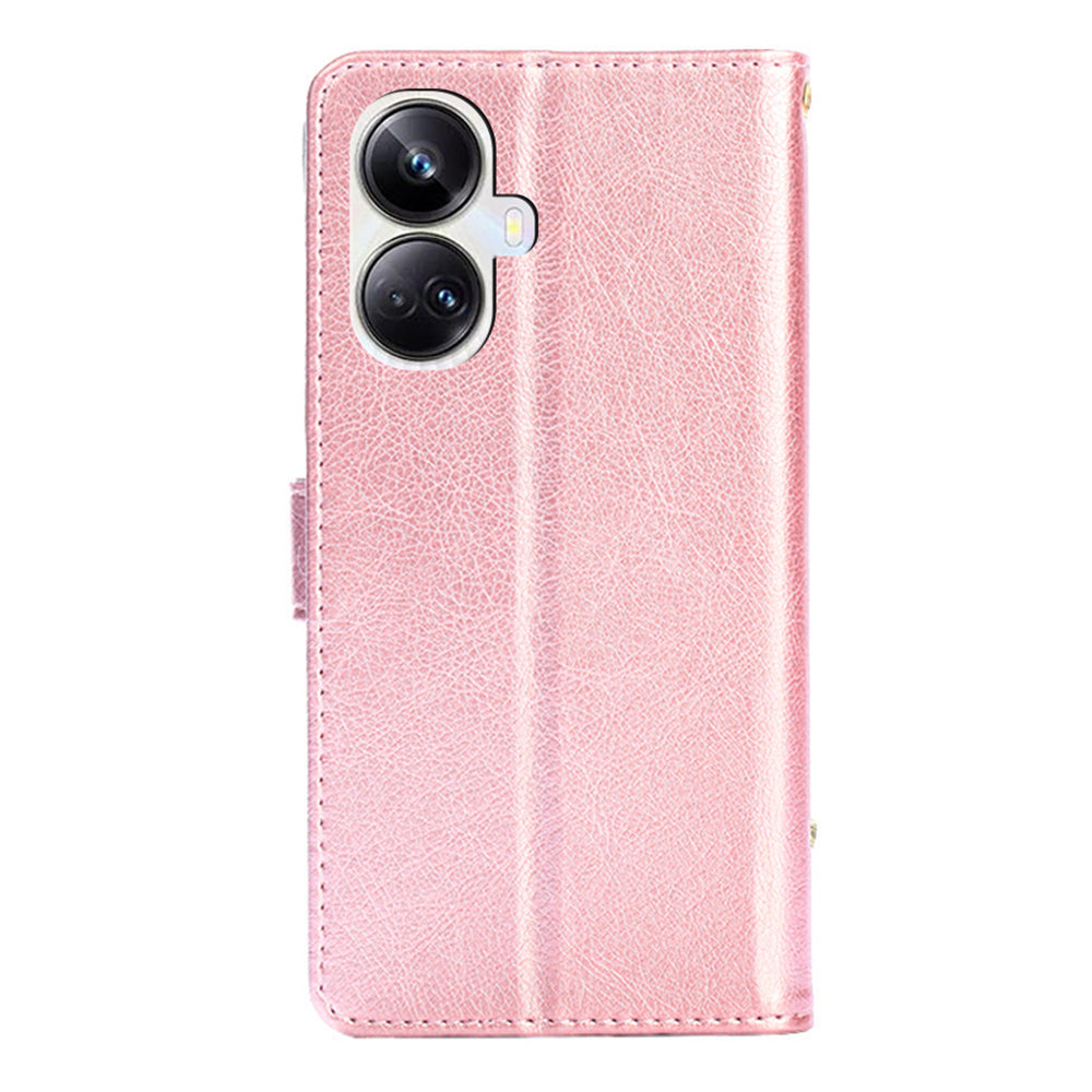 For Realme 10 Pro+ 5G Zipper Pocket PU Leather Shockproof Phone Case Wallet Stand Cover with Handy Strap