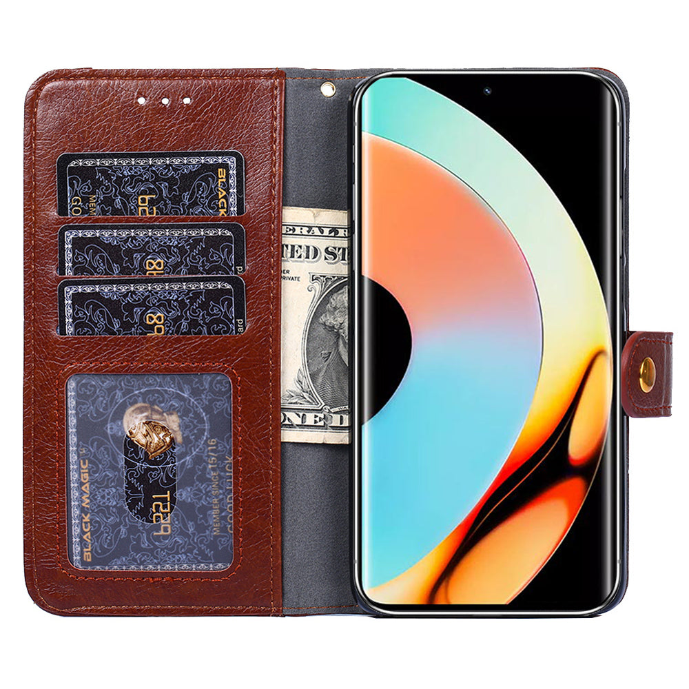 For Realme 10 Pro+ 5G Zipper Pocket PU Leather Shockproof Phone Case Wallet Stand Cover with Handy Strap