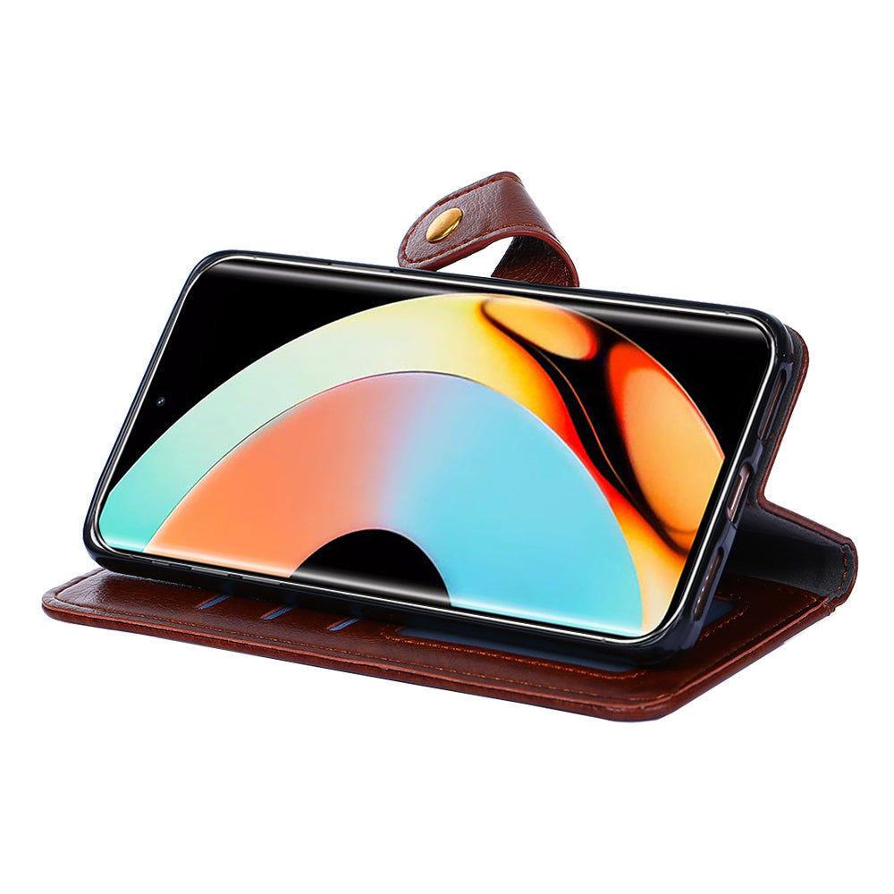 For Realme 10 Pro+ 5G Zipper Pocket PU Leather Shockproof Phone Case Wallet Stand Cover with Handy Strap