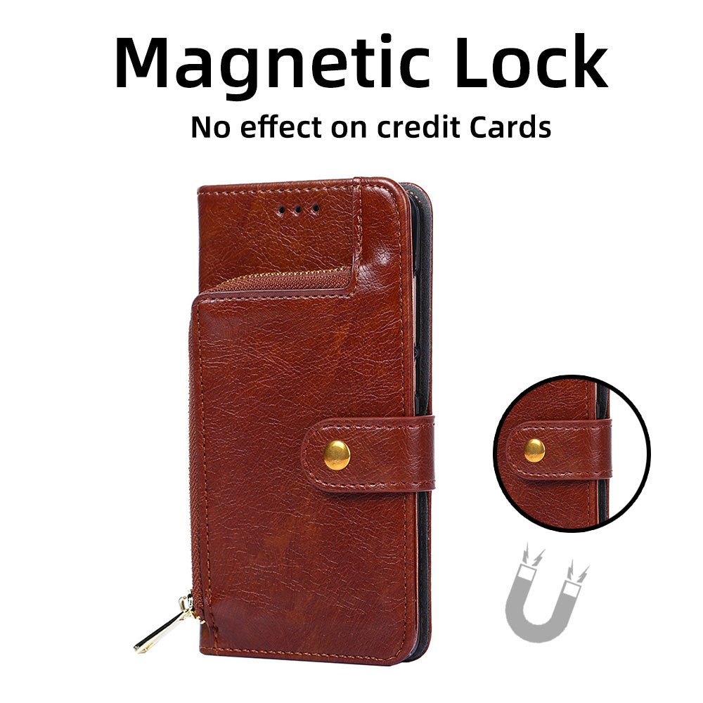 For Realme 10 Pro+ 5G Zipper Pocket PU Leather Shockproof Phone Case Wallet Stand Cover with Handy Strap