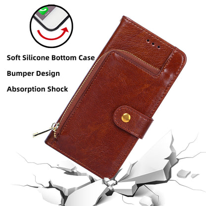 For Realme 10 Pro+ 5G Zipper Pocket PU Leather Shockproof Phone Case Wallet Stand Cover with Handy Strap