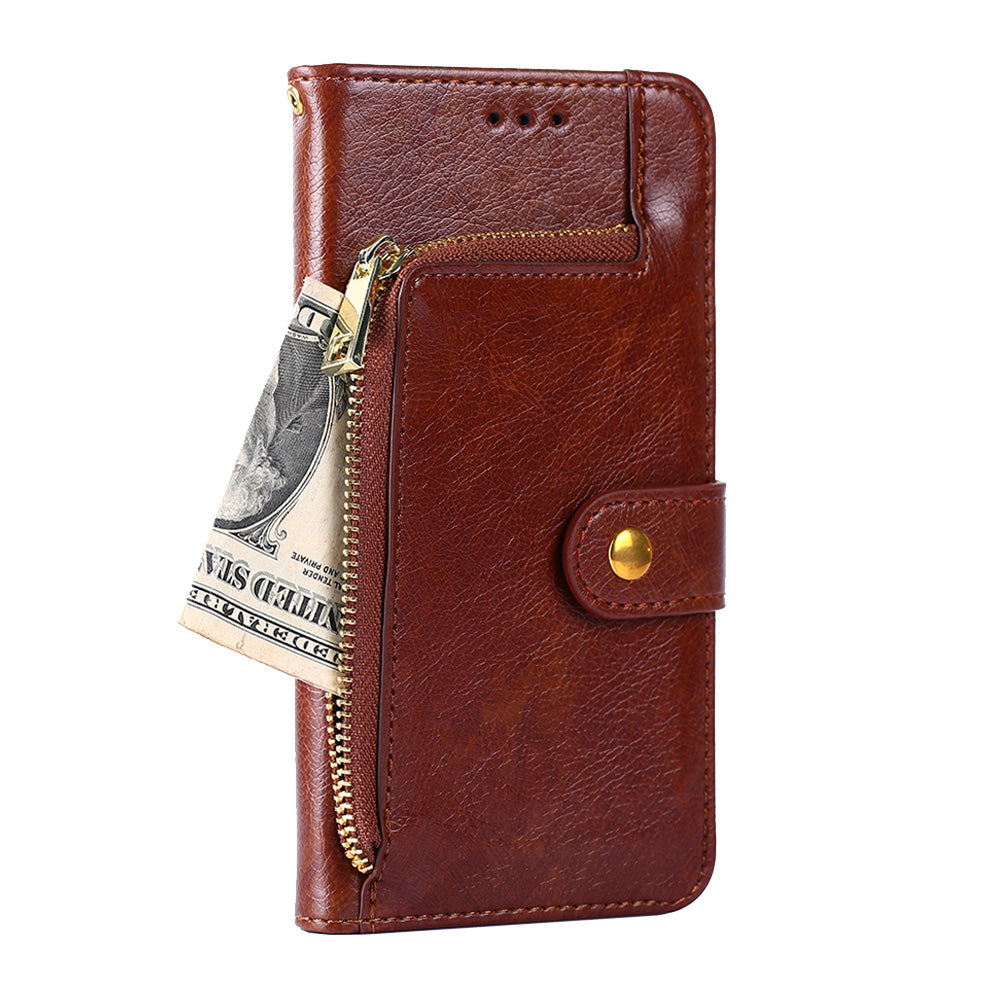 For Realme 10 Pro+ 5G Zipper Pocket PU Leather Shockproof Phone Case Wallet Stand Cover with Handy Strap