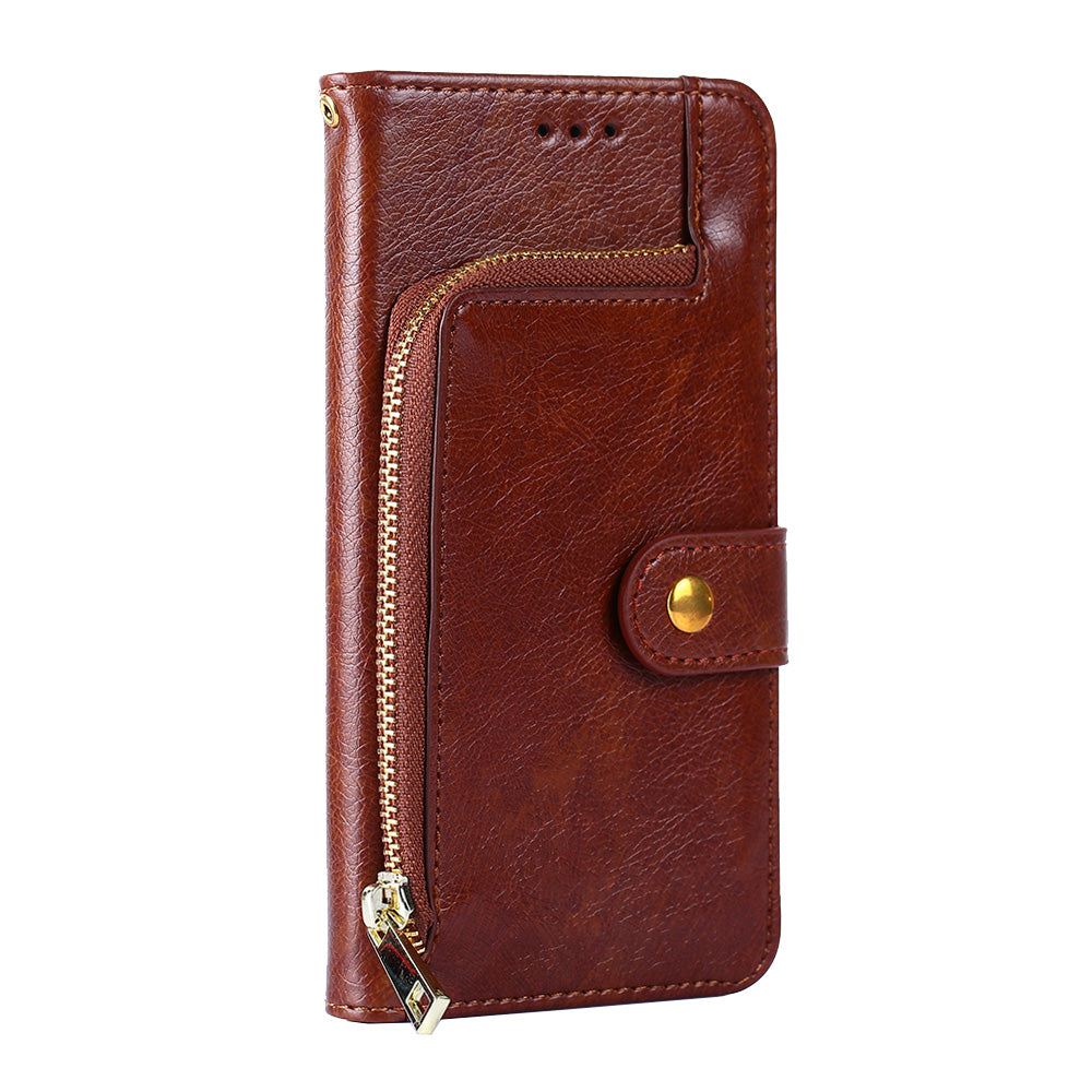 For Realme 10 Pro+ 5G Zipper Pocket PU Leather Shockproof Phone Case Wallet Stand Cover with Handy Strap