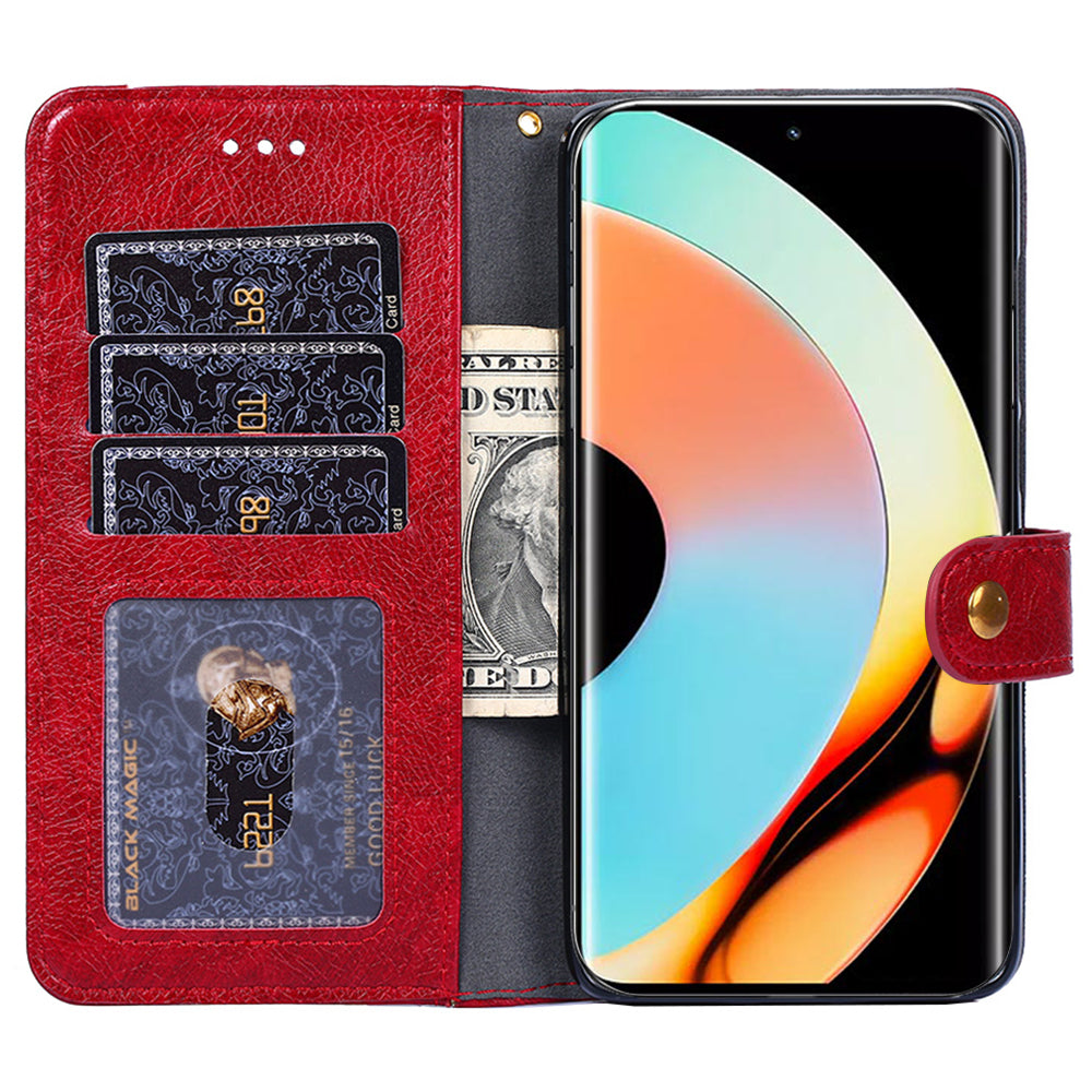 For Realme 10 Pro+ 5G Zipper Pocket PU Leather Shockproof Phone Case Wallet Stand Cover with Handy Strap